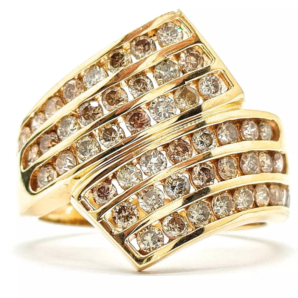Gorgeous 1Ct Natural Fancy Diamonds 18K Yellow Gold Ring Size 5” - 4.8 Grams